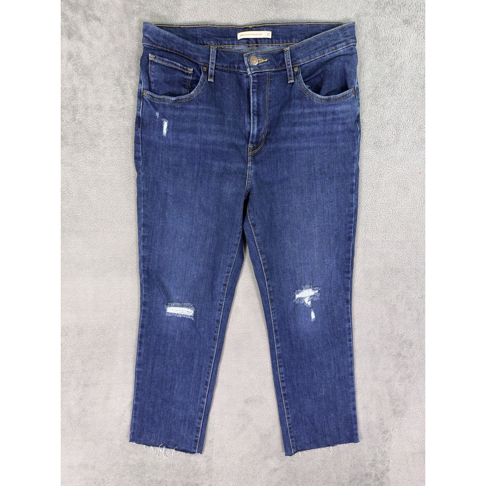 Levis 724 Jeans Womens 31 Blue Dark Wash High Rise Straight Crop Stretch Denim